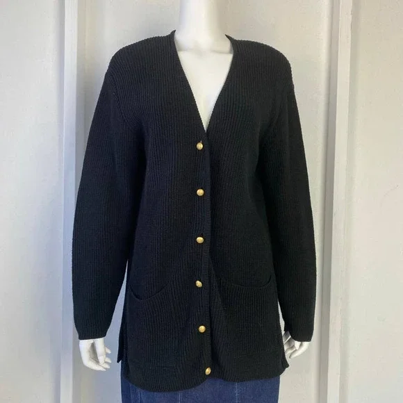 Black Knit Cardigan Long Sweater - Picture 1 of 8